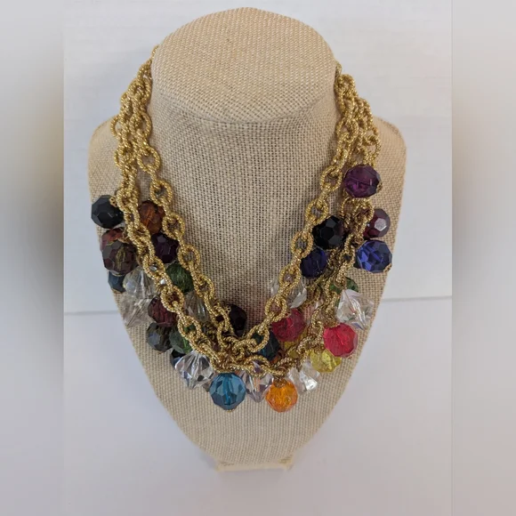 Necklace 36 Lucite Multi Colored Beads Attached Large Beads